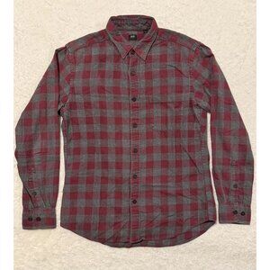 UNIQLO Shirt Men's Small Plaid Long Sleeve Flannel Collared Button Up Red Gray